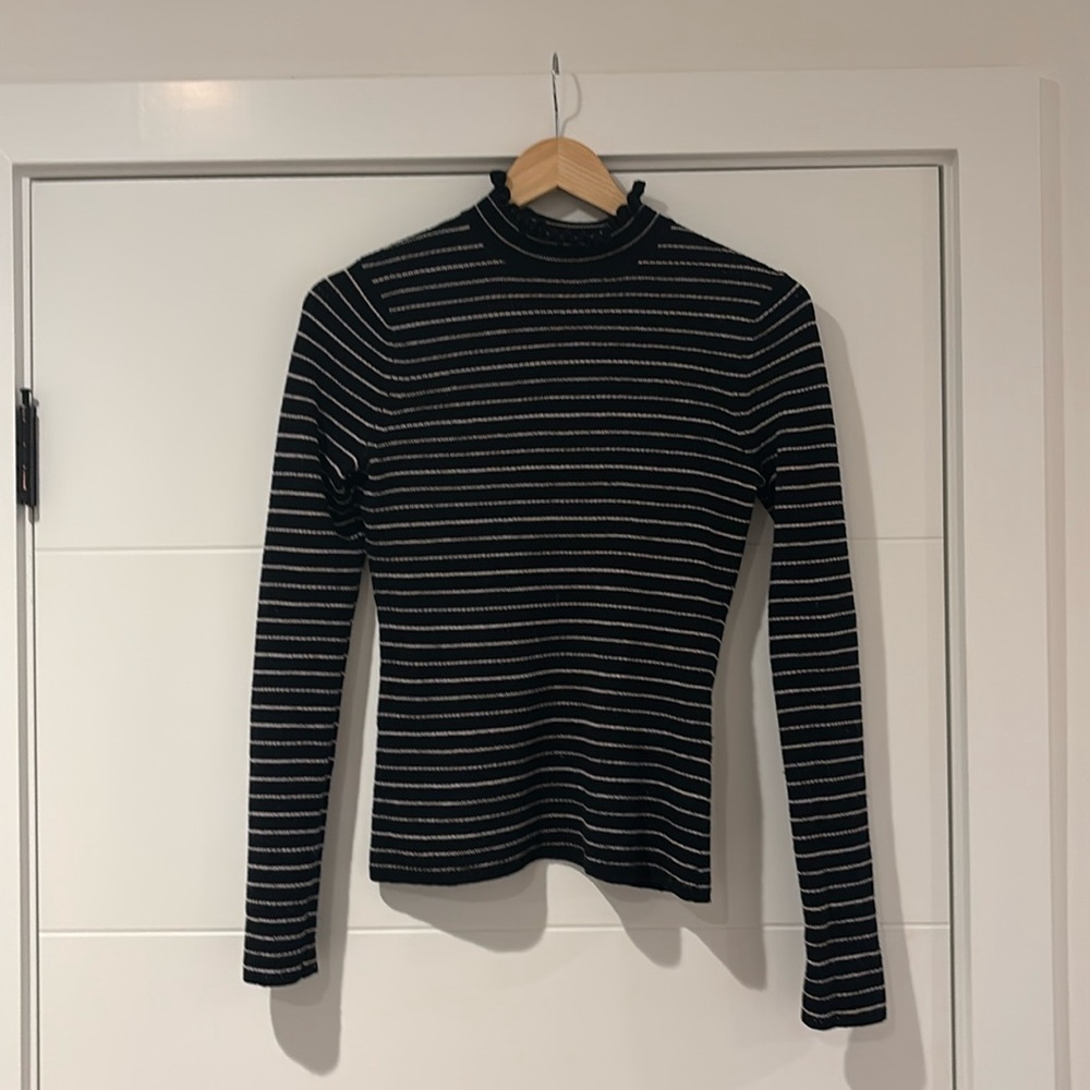 Black and white striped Rebecca Taylor long sleeve turtleneck sweater